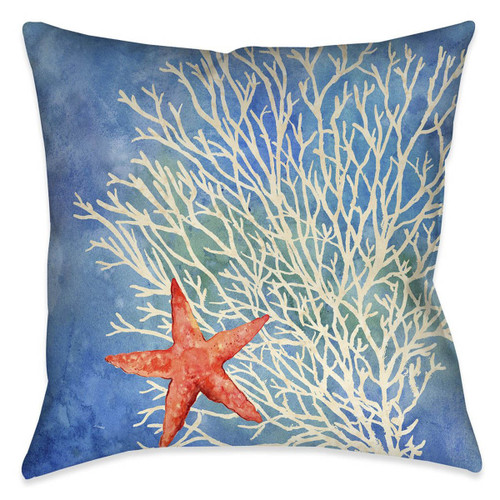 Watercolor Waves Starfish 18 x 18 Outdoor Pillow