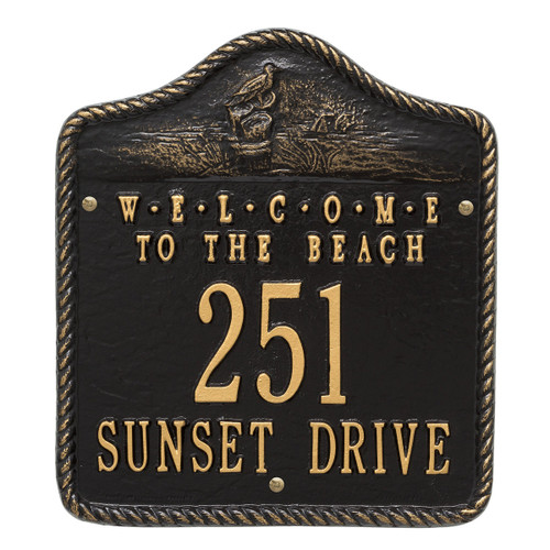 Welcome to the Beach Address Plaque - Black and Gold