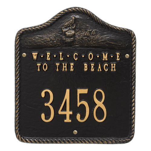 Welcome to the Beach House Number Plaque - Black and Gold