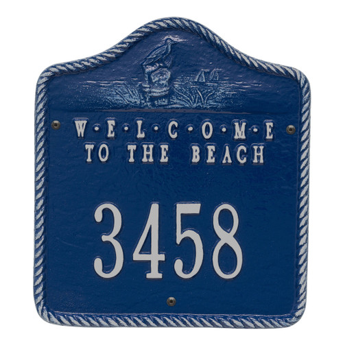 Welcome to the Beach House Number Plaque - Blue and Silver