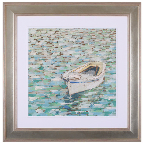 White Rowboat II Art with Metallic Frame