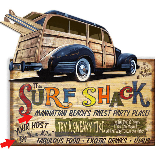 Woody Surf Shack Personalized Wood Sign - 39 x 23