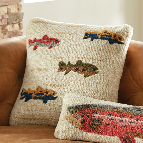 Trout Stream Hooked Wool Pillow