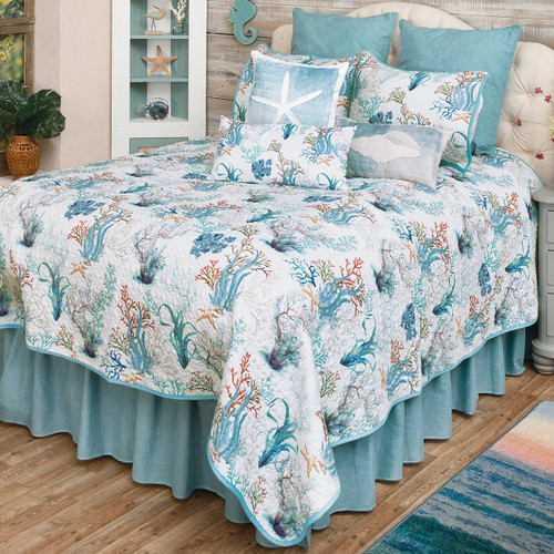 Coastal Coral Quilt Bed Set - Queen