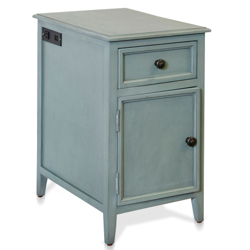 Bangor Seafoam Side Table with Cabinet and Power Outlet/USB Ports