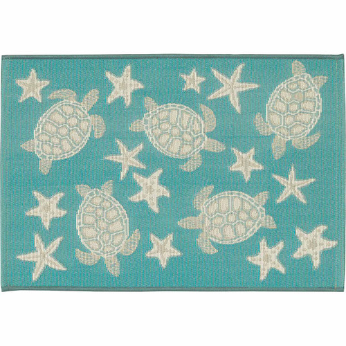 Aqua Turtle Stars Rug - 2 x 3 - OUT OF STOCK UNTIL 06/12/2024