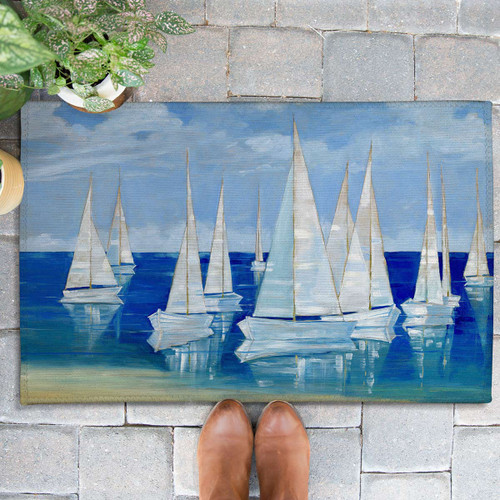 White Sailboats Outdoor Rug - 3 x 5