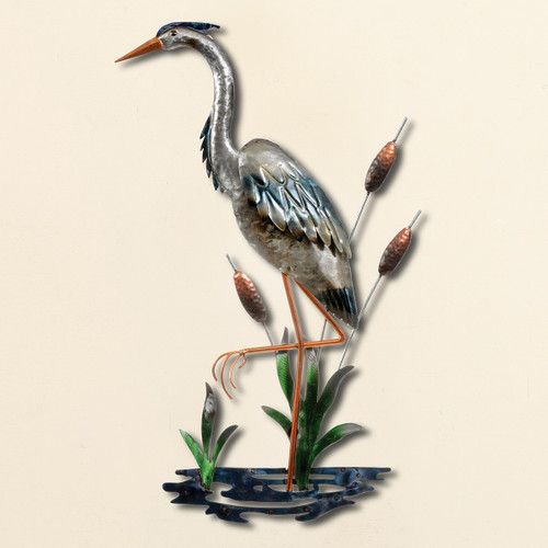 Silvery Heron Metal Wall Art