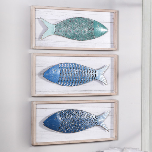 Blue Fish Wall Art - Set of 3