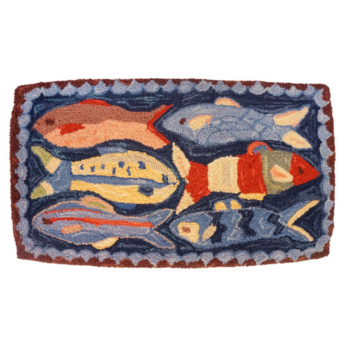 Swimming Fish Hooked Wool Pillow - 16 x 20