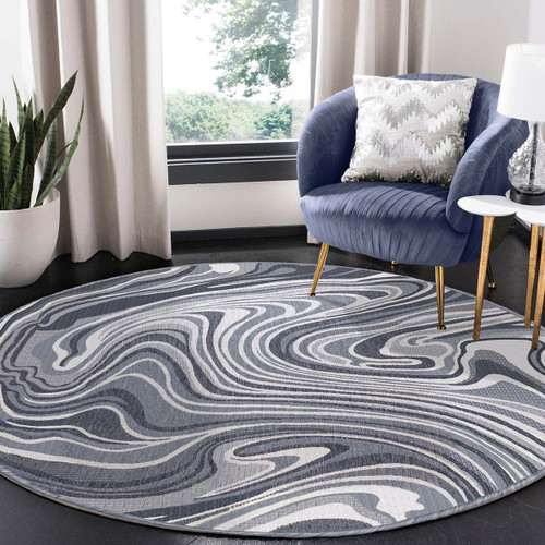 Nautical Waves Navy Indoor/Outdoor Rug - 8 Ft. Round - OUT OF STOCK UNTIL 08/29/2024
