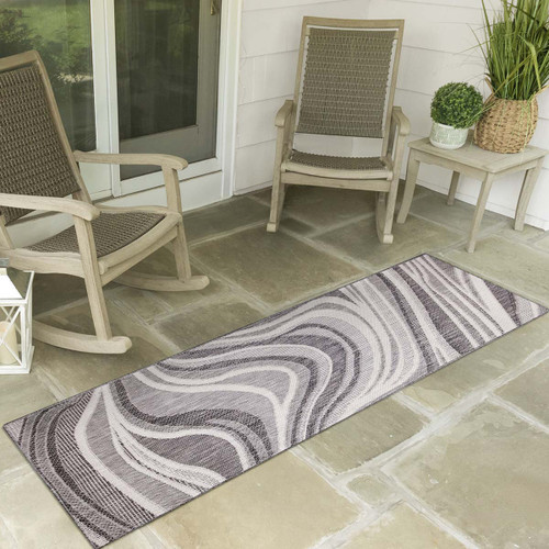 Nautical Waves Charcoal Indoor/Outdoor Rug - 2 x 8