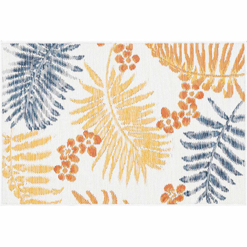 Palm Island Blue & Orange Indoor/Outdoor Rug - 2 x 3