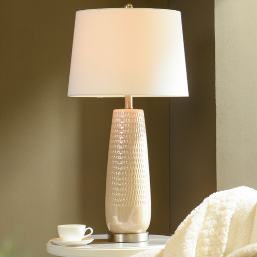 Gloss Dimple Ceramic Table Lamp - Cream
