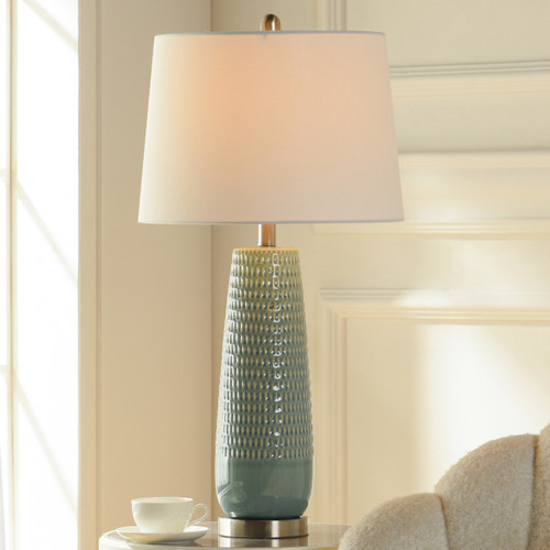 Gloss Dimple Ceramic Table Lamp - Sage
