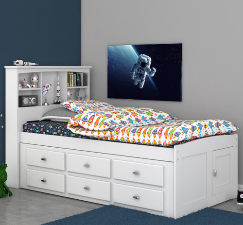 Serenity Twin Bookcase Bed with 6 Drawers