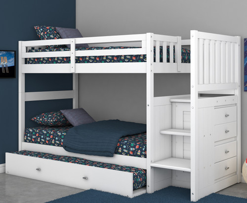 Serenity Twin/Twin Bunk Bed with Twin Trundle, Stairs & 4 Drawers