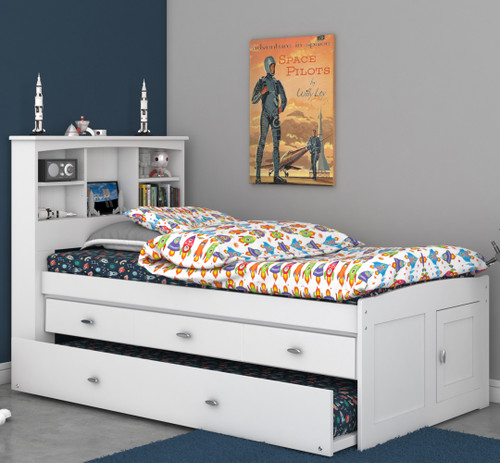 Serenity Twin Bookcase Bed with Twin Trundle & 3 Drawers