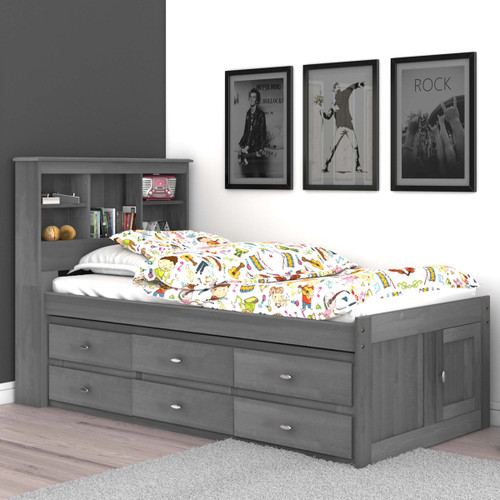 Tranquility Twin Bookcase Bed with 12 Drawers