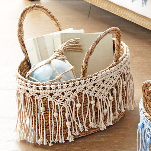 Coastal Seagrass Basket with Natural Macrame