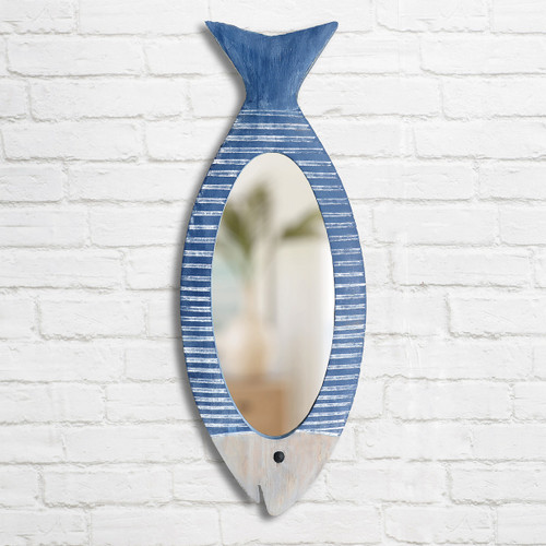 Indigo Fish Wood Wall Mirror