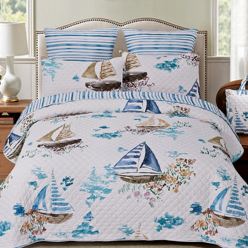 Sailboat Paradise Quilt Bed Set - Queen