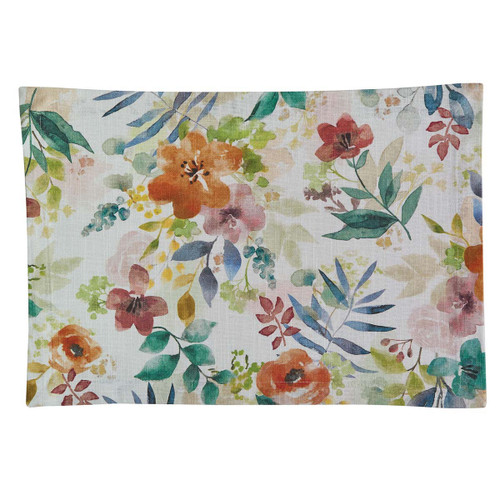 Watercolor Flowers & Stripes Table Linens