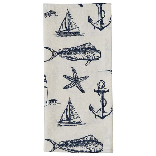 Nautical Navigator White Dishtowels - Set of 4