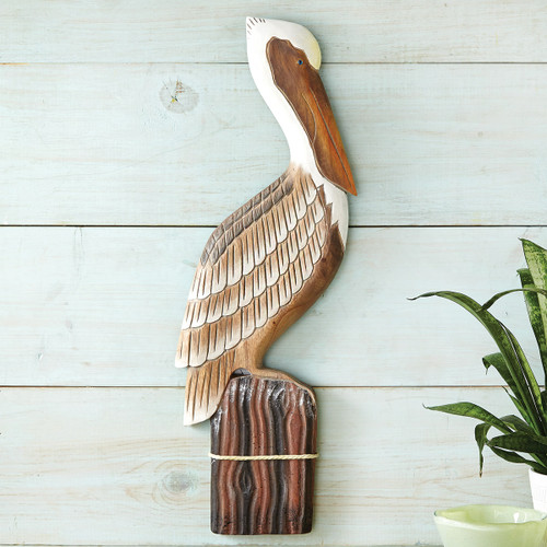 Hand-Carved Wood Pelican Wall Art - OUT OF STOCK