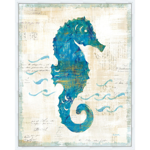 Blue Seahorse Wave Framed Canvas