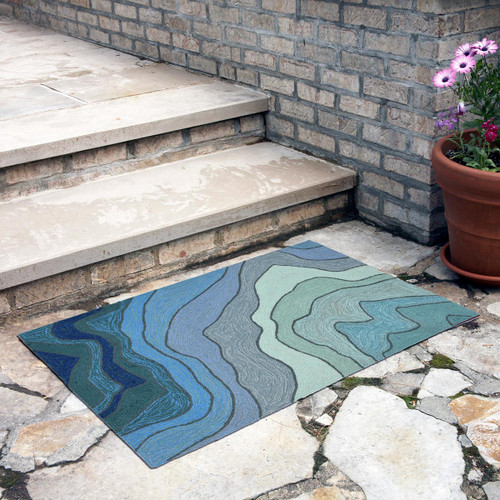 Cascading Waves Indoor/Outdoor Blue Rug - 2 x 3 - OUT OF STOCK UNTIL 03/20/2024