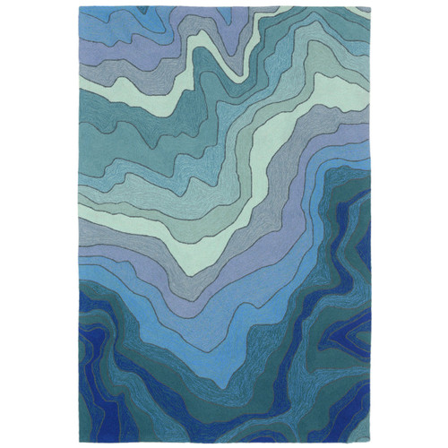 Cascading Waves Indoor/Outdoor Blue Rug - 2 x 8