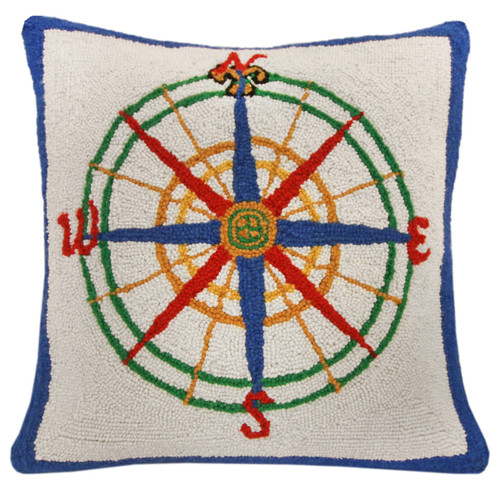 Compass Hooked Wool Pillow