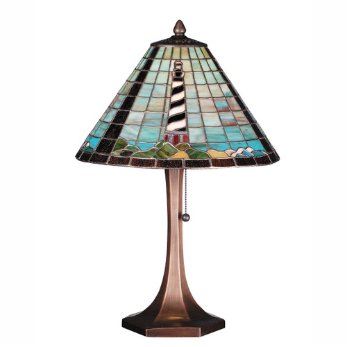 Diagonal Striped Stained Glass Lighthouse Table Lamp