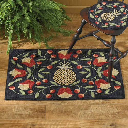 Floral Pineapple Hooked Rug