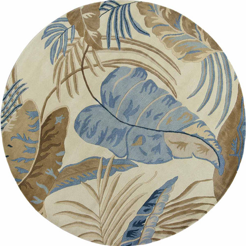 Havana Ivory and Blue Rainforest Rug - 8 Ft Round