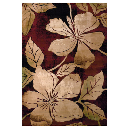 Hibiscus Flower Burgundy Rug - 3 x 4