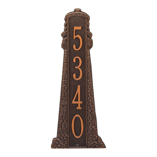 Large Lighthouse Vertical House Number Plaque - Antique Copper