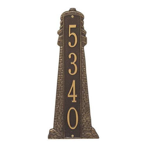 Large Lighthouse Vertical House Number Plaque - Bronze & Gold