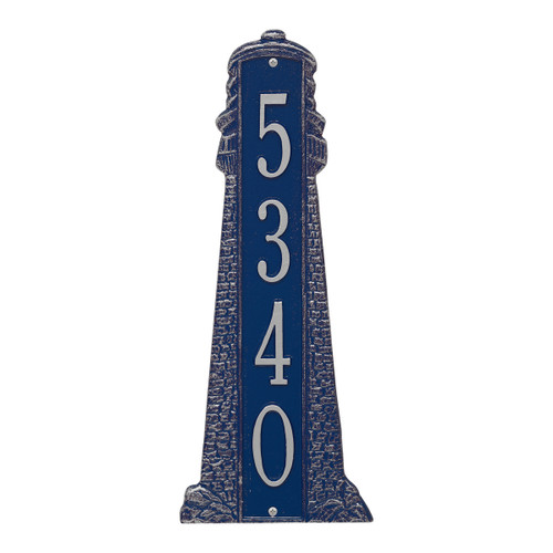 Large Lighthouse Vertical House Number Plaque - Dark Blue & Silver