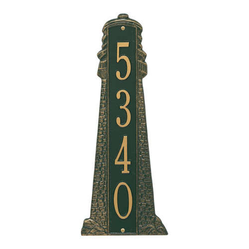 Large Lighthouse Vertical House Number Plaque - Green & Gold