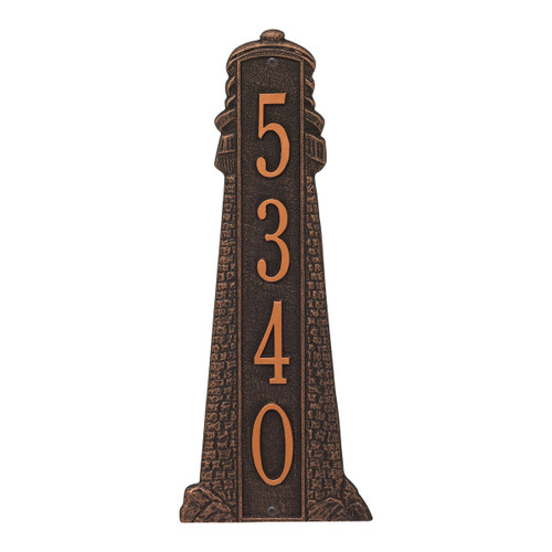 Large Lighthouse Vertical House Number Plaque - Oil Rub Bronze