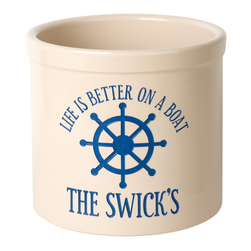 Life Is Better On A Boat Personalized Crock - Dark Blue