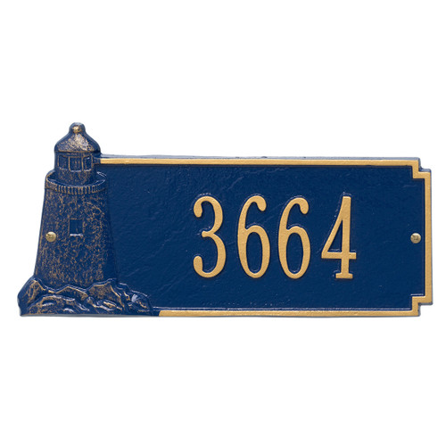 Lighthouse House Number Plaque - Blue & Gold
