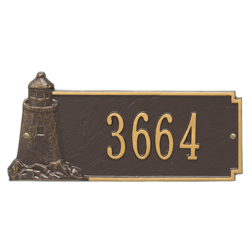 Lighthouse House Number Plaque - Bronze & Gold