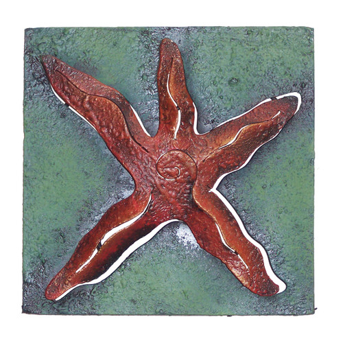 Mini Square Red-Orange Starfish Metal Wall Art