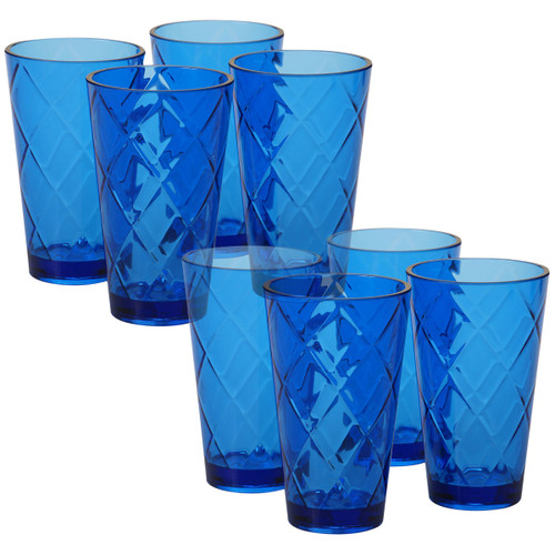 Navy Lattice Acrylic Iced Tea Glasses - Set of 8