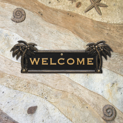Palm Tree Welcome Plaque - Black and Gold