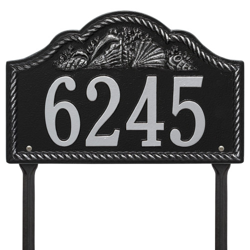 Rope and Shell Lawn Address Plaque - Black & Silver