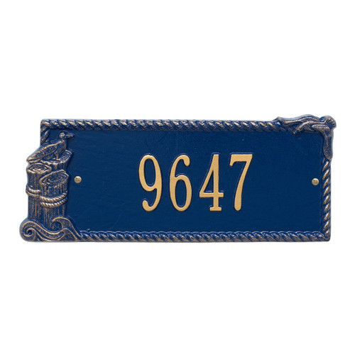 Seagull Rectangle House Number Plaque - Blue and Gold